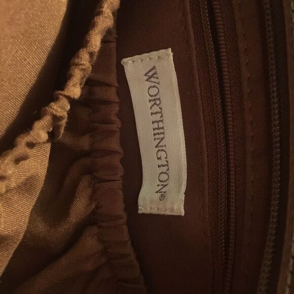 Worthington Brown stripe handbag w/ wood handles - Picture 5 of 6